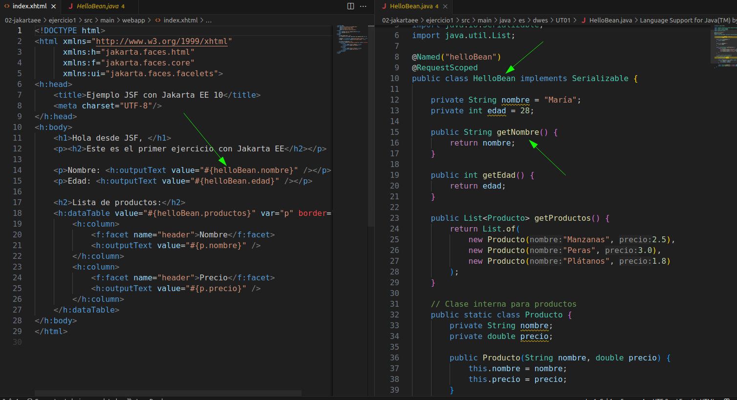 Mapeo entre Bean y XHtml